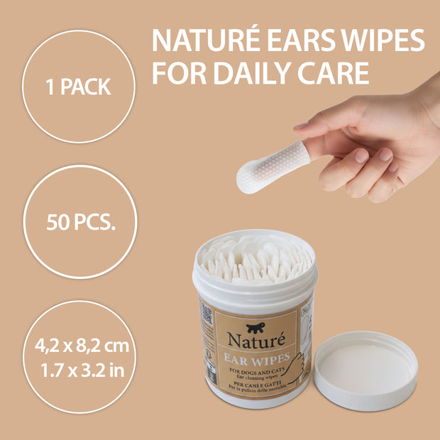 LINGETTES JETABLES POUR LE NETTOYAGE DES OREILLES DES CHIENS ET DES CHATS (x50) - NATURÉ